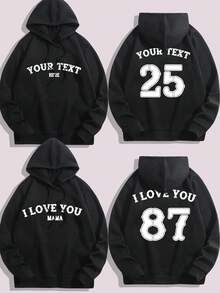 Personalized Customized Men's Plus Size Hoodie For Valentine's Day, Custom Your Lucky Number, Personalized Number Customization, Personalized Logo Customization, Text/Name/Blessing/Holiday/Anniversary Text - Black - View 2