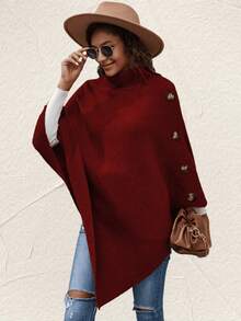 1 pieza Poncho tipo cárdigan de botón de unicolor, para playa y vacaciones - Multicolor - Ver 5