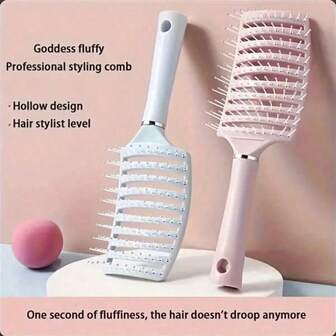 1pc Cherry Powder Fluffy Spareribs Comb High Cranial Top Big Bend Comb Female Air Bag Massage Comb Curly Hair Comb Long Hair Comb, Curl Straight Three-Use Massage Modeling Artifact Home Comb Fluffy Not Flat Collapse