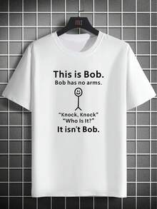 Men's 'ThisIsBob' Graphic T-Shirt - Casual And Comfortable Polyester, Lightweight Crew Neck Short Sleeve T-Shirt With Fun English Letter Print, Perfect For Summer - White - View 6