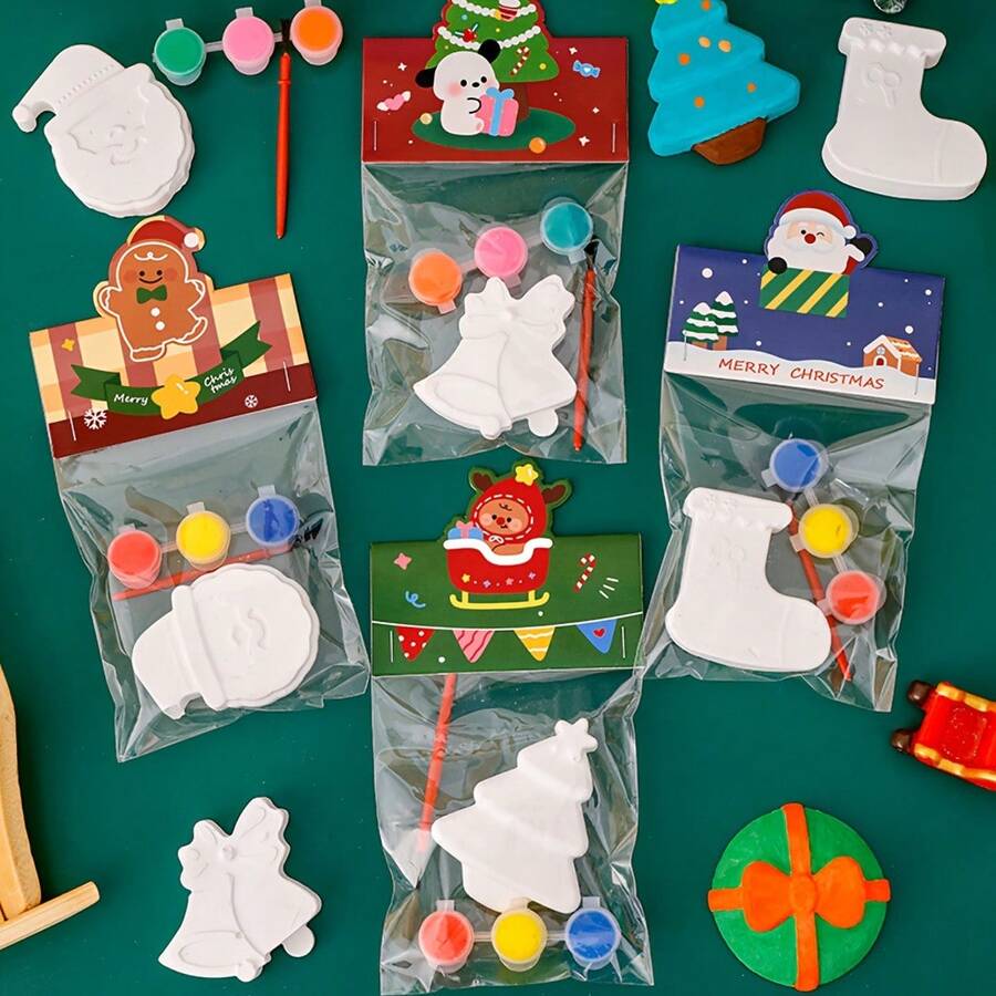 儿童DIY圣诞手工套装 - 3件石膏装饰品（圣诞树、雪人、礼盒），创意圣诞礼物套装，适合家庭、课堂派对和节日活动，可作为圣诞袜填充物、圣诞礼物、圣诞装饰品、派对礼品袋填充物、成人圣诞礼物、趣味礼物、圣诞工艺品（款式随机，手工艺品可能存在瑕疵）。