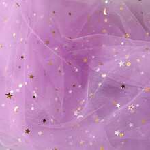 1pc Metallic Star & Moon Mesh Fabric, Sequin Starry Sky Tulle, Wedding Backdrop Veil, DIY Craft Material, Multi-Color Options - Multicolor - View 37