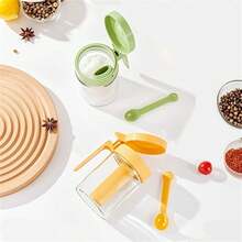 Transparent Glass Spice Jars With Spoons, Salt Shaker, Seasoning Bottles, Spice Containers, Condiment Storage Boxes For Kitchen
