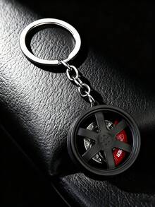 1pc Stylish Car Wheel - Shaped Keychain With Brake Caliper Detail, Perfect Auto - Themed Accessory - Black - View 5