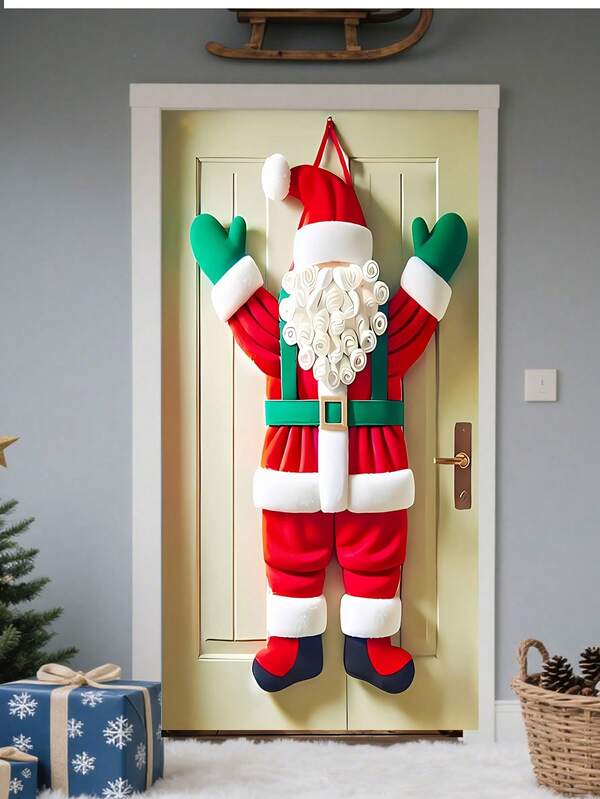 1 pieza Decoración colgante de puerta de Papá Noel - Bandera de poliéster navideña para uso interior y exterior, cubierta impresa de puerta, sin necesidad de electricidad, decoración de habitación - 90 cm x 180 cm