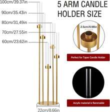 10Pcs 5 Arm Gold Candelabra Table Centerpiece,Gold 39.4inch Tall Floor Candelabra Candle Holder With Acrylic Lampshade For Wedding Table Birthday Party Mother's Day Gift Home Decoration,Fit LED Taper Candles - 金(10件) - 查看 2