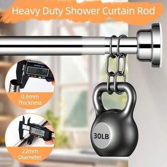 1根可调节伸缩窗帘杆，免钻孔金属挂衣杆，适用于浴室、衣柜、壁橱，金属伸缩杆，免钻孔家用窗帘杆