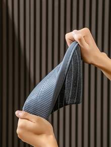 简约秋冬家居拖鞋 - 男士室内软底绒面保暖轻便露趾拖鞋，男女通用 - 灰色 - 查看 5