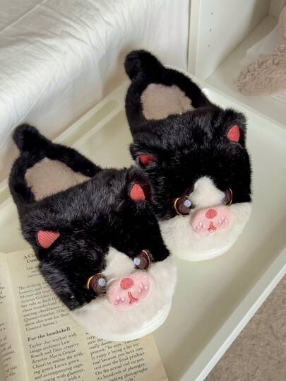 Damen süße Cartoon Katze EVA Tier Familie Paar Plüsch witzige Hausschuhe, dicke flauschige Innen-/Außen Winterhausschuhe