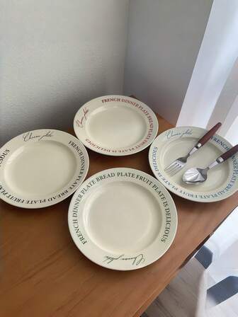 Plato de cerámica de color crema con letras inglesas impresas, plato creativo de alta calidad, adecuado para desayuno, bistec y otros platos