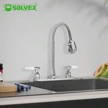 Mezcladora para Fregadero, Grifos de Cocina, Llaves para Fregadero de Cocina Flexible, Mezcladora para Cocina con Dos Asas, Grifo de Cuerpo Principal de Latn, Acabado Cromo Espejo, SP - 80009 - Cromo Espejo - Ver 3