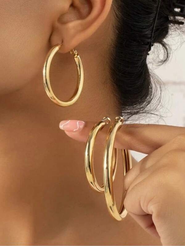 1 Paio di orecchini in acciaio inossidabile cavi, semplici e rotondi, chiusura francese, adatti per uso quotidiano, feste e regali per le donne