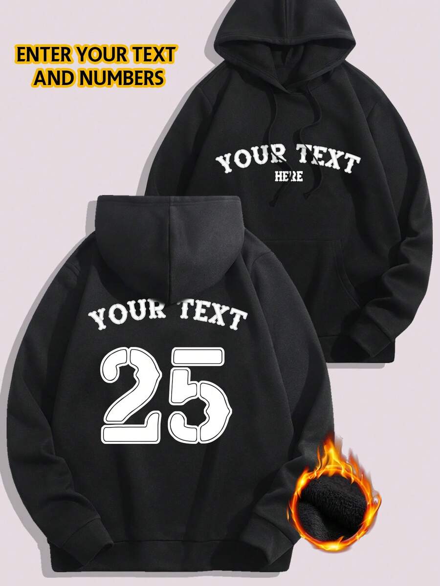 Personalized Customized Men's Plus Size Hoodie For Valentine's Day, Custom Your Lucky Number, Personalized Number Customization, Personalized Logo Customization, Text/Name/Blessing/Holiday/Anniversary Text - Black - View 1