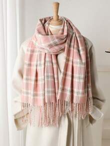 1 pieza Elegante bufanda/echarpe de mujer a cuadros multicolor con flecos de imitación de cachemira, Chal/pashmina de cachemira, Bufanda de cuello unisex estilo grueso y casual para el invierno, Chal envolvente para mujer, Suave y cómoda, Para uso diario y salidas, así como regalos navideños para miembros de la familia