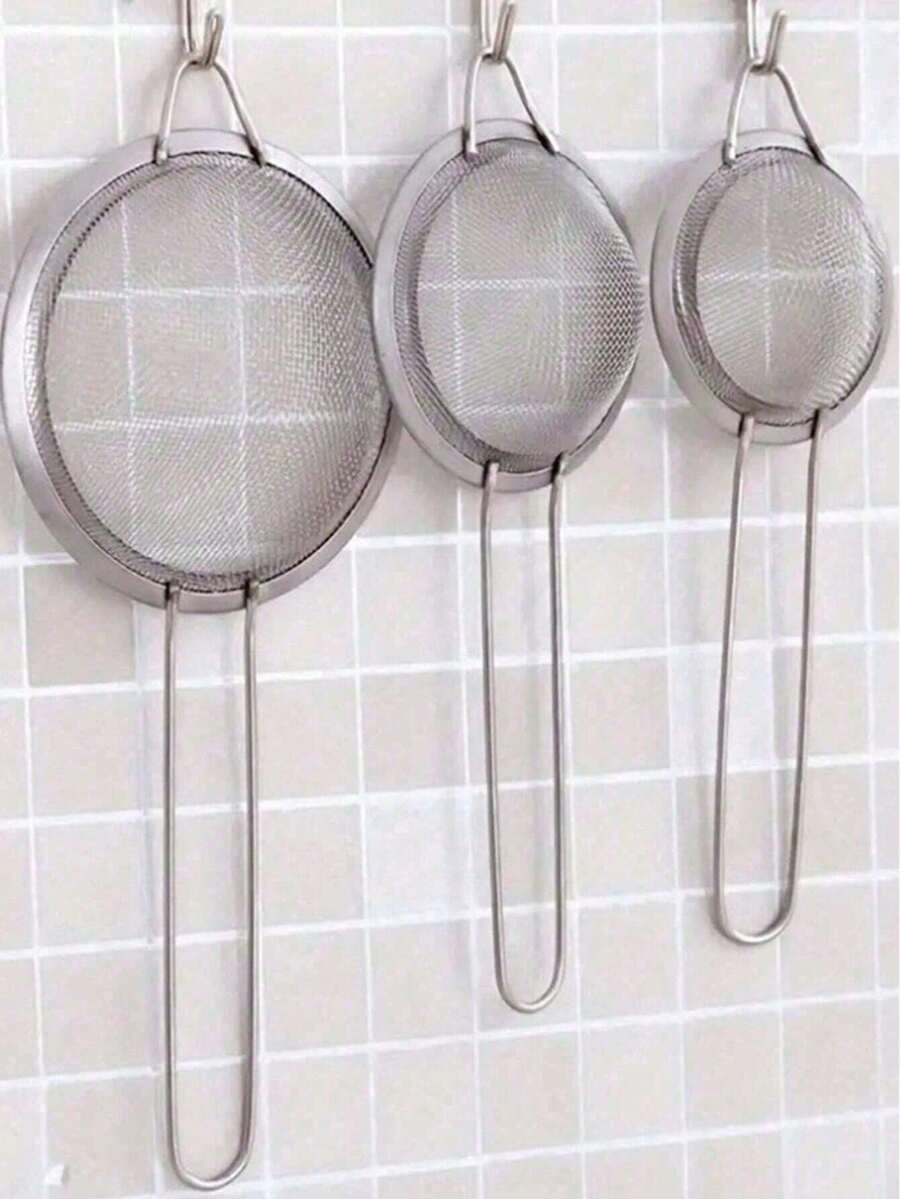 3 Pieces Stainless Steel Colander, Skimmer, Strainer With Different Sizes For Filtering Flour And Oil In Home Kitchen, Kitchen Strainer Set With Fine Mesh, Essential Kitchen Tools And Kitchen Accessories, A Must-Have Kitchen Tool Gift For Home Chefs, Space-Saving Storage For Kitchen Organizers, Christmas Kitchen Gift Ideas