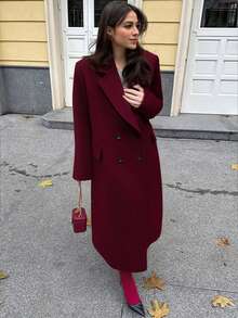 Women's Elegant Turndown Collar Fashion Commuter Casual Wool Blend Coat, Suitable For New Year, Wine Red - Burgundy - View 4