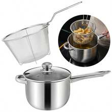 20cm Non-Stick Stainless Steel Chip Pan Fryer With Lid & Basket - Deep Frying. - Silver - View 2