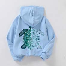 Teenager Student Girl, Ocean Healing Philosophy Printed Pattern, Casual Style, Hooded Sweatshirt, Shopping, School, Party, Travel Outfit Children's Clothes Girls, Girls' Clothes