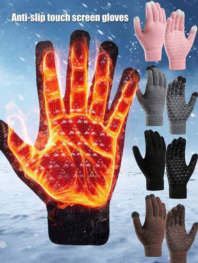 Winter Knit Gloves Thermal Warm Touch Screen Gloves Full Fingers Knitted Gloves Palm Grip 3 Finger Touch Screen Design For Men And Women Suitable For Cold Weather Outdoor Sports Sking Running Driving Hiking Snowboard Heated Gloves Snow Gloves Ski Gloves Snow Gear Ski Essentials Ski Accessories