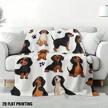 Super Soft Cute Dachshund Prints Flannel Printed 3D Blanket, As Birthday Gifts, Family, Wedding, Souvenir Blankets, Polyester Blankets Suitable For All Seasons, Washable, Machine Washable, Lightweight, Breathable, Comfortable, Warm, Unique, 280gsm For Him, Her Personalized Ideal Gifts For Her, Him, Family, Boyfriend, Girlfriend, Father, Family, Mother, Lover, Daughter, Son, Grandfather, Grandmother, Friend, Classmate, Pet.   Perfect Nap, Camping, Travel, Home, Daily Life, Office Decoration, Birthday, Anniversary, Valentine's Day, Thanksgiving, Christmas, Halloween, Mother's Day, Father's Day, Wedding, New Year Gifts ,Sofa,Bed,Car,Bedroom,Living Room,Office,  Outdoor Camping, Beach,Wall Decoration - 多色18 - 查看 5