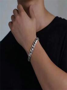 1 件 S925 纯银镀宽链手链，男女通用时尚百搭简约风格，适合日常装饰，适合送给家人、朋友、男朋友/女朋友派对、情人节、圣诞节的礼物