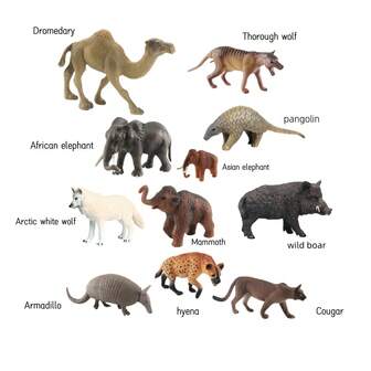 逼真的野猪、亚洲象、美洲狮、北极狼、穿山甲、猛犸象、骆驼雕像 - 静态桌面装饰动物模型