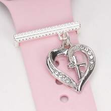 1pc Rhinestone Double Love Charm Watch Strap Decoration Ring, For Smart Watches Silicone Strap 38MM, 40MM, 41MM, 42MM