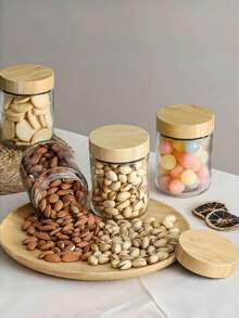4pcs 16oz Glass Jars With Airtight Lids, Overnight Oats Containers With Bamboo Lids, Wide Mouth Mason Salad Jars, Food, Yogurt, Spice, Sugar Storage Containers - Multicolor - View 1