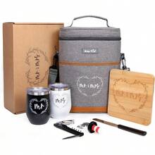 Wedding Gifts For Couples Bridal Shower Gifts Engagement Gifts For Newlyweds Mr And Mrs Gifts Wine Cooler Bag Insulated Wine Carrier Tote With Tumblers Bamboo Cheese Borad AU13624G2 - Grey - View 1