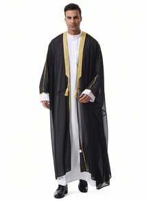 Muslimischer arabischer Herren/Kinder Stickerei leichte Langarm Schiffon/undurchsichtig 3/4 Arm dünne Kimono Oberbekleidung