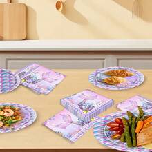20pcs/80pcs Mermaid Theme Disposable Tableware Set, Suitable For Bridal Shower, Birthday Party, Gift - Paper Plates, Dessert Plates, Napkins, Cups, For Party Decoration And Supplies, Serves 20 Guests - Multicolor - View 5