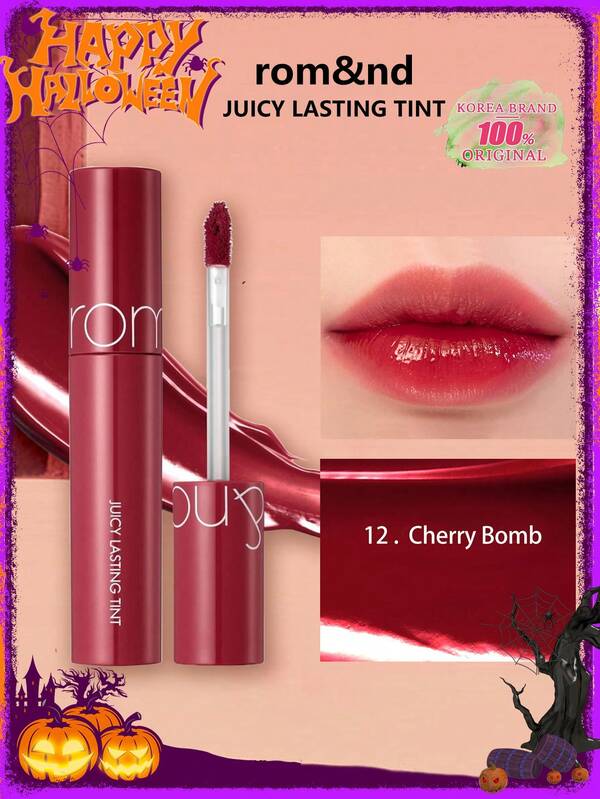 Rom&nd JUICY LASTING TINT 12 CHERRY BOMB, Fusion de película de rocío respirable, Jelly segunda piel aireada, Iris-Gradiente Cromo, Té de melocotón Jelly Sheer, Brillos de menta helada, Barra de retoque mini SOS, Vegano Edición Limitada Festiva, Secreto de luz natural sin maquillaje, K-Beauty, Maquillaje Coreano, 5.5g/0.19oz