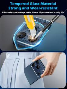 1pc Ultra-Clear Tempered Glass Camera Lens Protector Film, 9H Scratch-Resistant, Compatible With IPhone 17 Pro Max/17 Pro, Shiny Diamond, Easy Installation, Suitable For Phone Cases, Shiny Blue - Navy Blue - View 3
