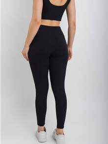 Calça Canelada Modeladora Academia Casual Fitness Poliamida Sem Transparência - Preto - Visão 6