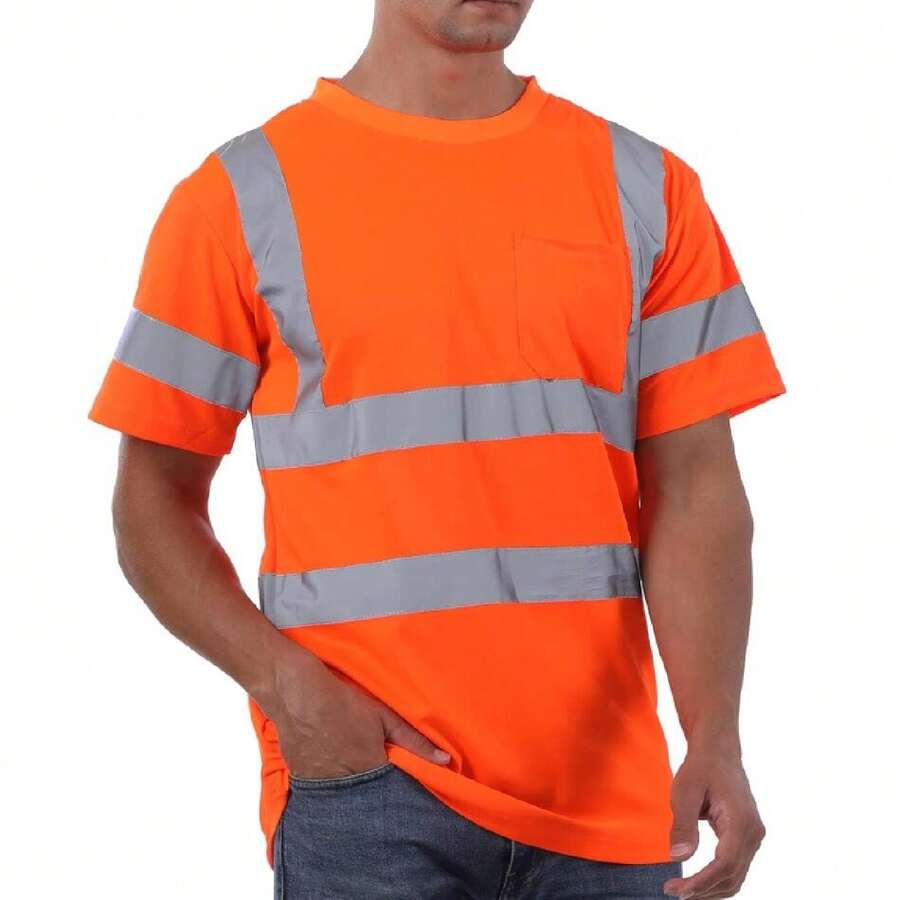 High Visibility Shirts For Men Class 3 Hi Vis Reflective Construction Shirts For Men With Pocket T Shirt For Mens Work Shirt For Mens Short Sleeve Orange,24199805 - 珊瑚橙 - 查看 1