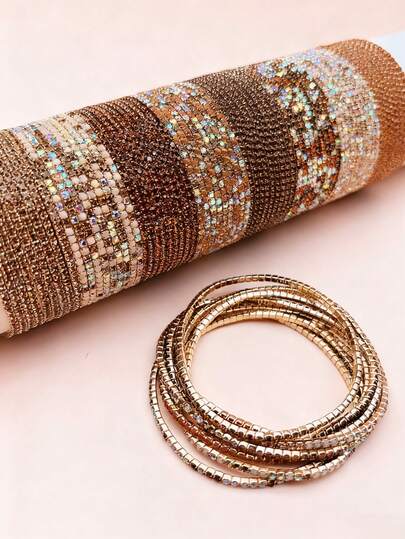 8/16/24/60 szt. Elegancki zestaw elastycznych bransoletek z kryształkami w kolorze kawy - błyszczące, sztuczne, kryształowe bransoletki z koralikami, do noszenia warstwowego, odpowiednie do noszenia na co dzień i na imprezy, idealny prezent dla ukochanej osoby lub siostry na święta