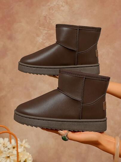 1 Paio di Stivali da Neve in Pelle Scamosciata Marrone Caffè, Colore Tinta Unita, Casual, Termoisolati, Impermeabili e Caldi, Versatili e Alla Caviglia, Adatti per Uso Esterno in Inverno per Donna