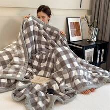 1 pătură de somn cu margini din catifea lapte, culoare uni, poate fi folosită ca aruncă sau cuvertură de pat, pătură lavabilă la mașină, pentru toate anotimpurile