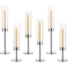 优雅浪漫 6/3 件套烛台套装，金色金属和玻璃锥形烛台，配玻璃灯罩，用途广泛，适用于婚礼、圣诞节、万圣节、圣帕特里克节、情人节装饰