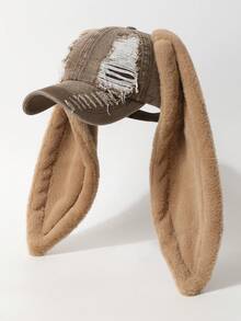 1 gorra de béisbol, gorra de béisbol azul con orejeras largas de felpa, linda gorra lavada, gorra de béisbol desgastada lavada negra con orejeras largas de felpa, adecuada para presentaciones en el escenario y vacaciones de invierno y otoño - Multicolor - Ver 21