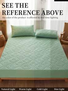 1pc Solid Color Waterproof Bedsheet, Bedding, Fitted Sheet, Waterproof Mattress Protector, Soft & Comfortable Bedroom Bedding, Skin-Friendly Mattress Protector, Dust & Moisture Proof Mattress Protector, Oeko-Tex - Green - View 7