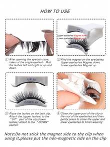 2对可重复使用的磁性假睫毛，3D自然妆效，便携式化妆工具 - 黑與白 - 查看 7