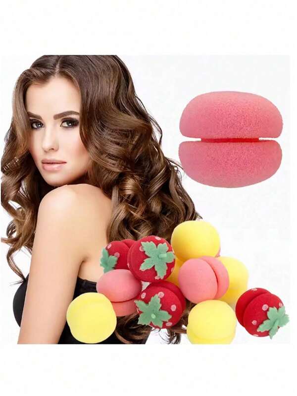 6pcs Strawberry Sponge Hair Rollers, Soft Foam Curlers, Heatless Sponge Curling Tool For Women Daily Hairstyle, DIY Hair Styling Tools For Long Hair