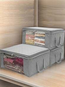 1/3 piezas Bolsa de almacenamiento grande, Caja de almacenamiento, Caja de almacenamiento de ropa plegable, Con asa, Tela gruesa, Adecuada para ropa, mantas, edredones, sábanas, almohadas y juguetes, Adecuada para el hogar, dormitorio - Gris - Ver 12