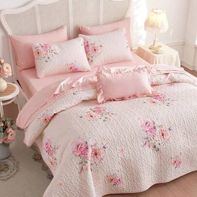 - Shabby Chic Quilt Set, Floral Coquette Cottagre Farmhouse Vintage Flowers, For Women Teen Girls, Reversible Lightweight Bedspread Coverlet, 3 Pieces, Light Pink, Queen/Full Size,24192525