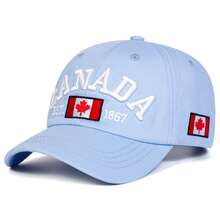 1顶男士加拿大建国1867年字母及国旗刺绣棒球帽，街头时尚休闲帽，适合春季、秋季、旅行、海滩度假。