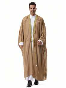 Muslimischer arabischer Herren/Kinder Stickerei leichte Langarm Schiffon/undurchsichtig 3/4 Arm dünne Kimono Oberbekleidung