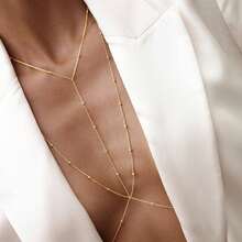 طقم قلادة متعددة الطبقات وسلسلة صدر وسلسلة خصر للرجال، سلسلة جسم من سبيكة مزينة بالراين للاستخدام اليومي والمناسبات