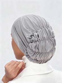 1 pieza Nuevo estilo de gorro elástico de punto de unicolor para mujer, pañuelo musulmán de moda trenzado, adecuado para uso diario, accesorio para cubrir el cabello suelto