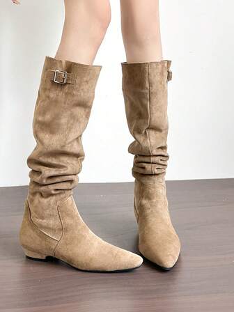 Stylish Madewell Tall Boots For Women, New Autumn/Winter Bestselling High Shaft Riding Boots, Retro Suede Slouchy Boots